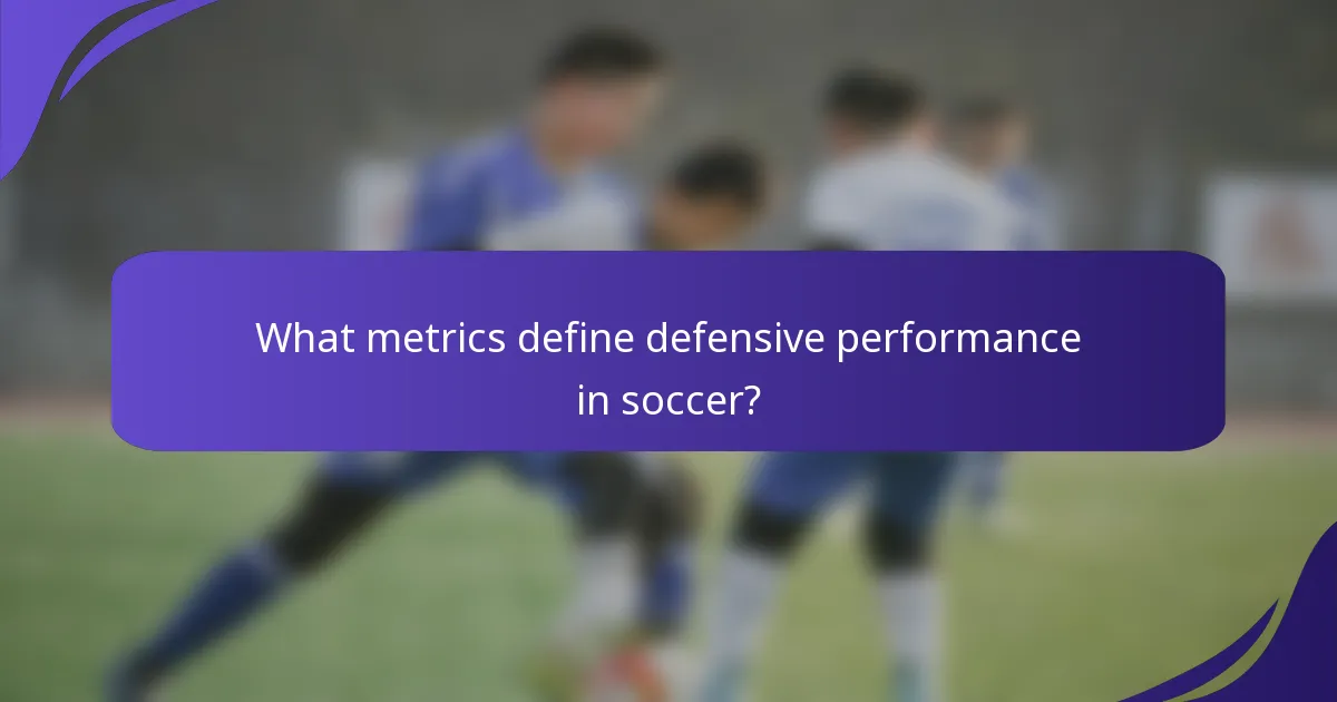 What metrics define defensive performance in soccer?