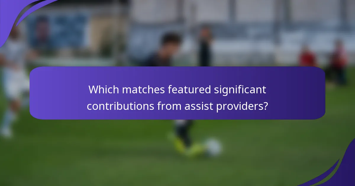 Which matches featured significant contributions from assist providers?
